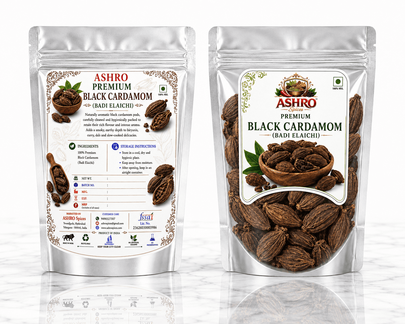 ASHRO Premium Black Cardamom Whole (Badi Elaichi)