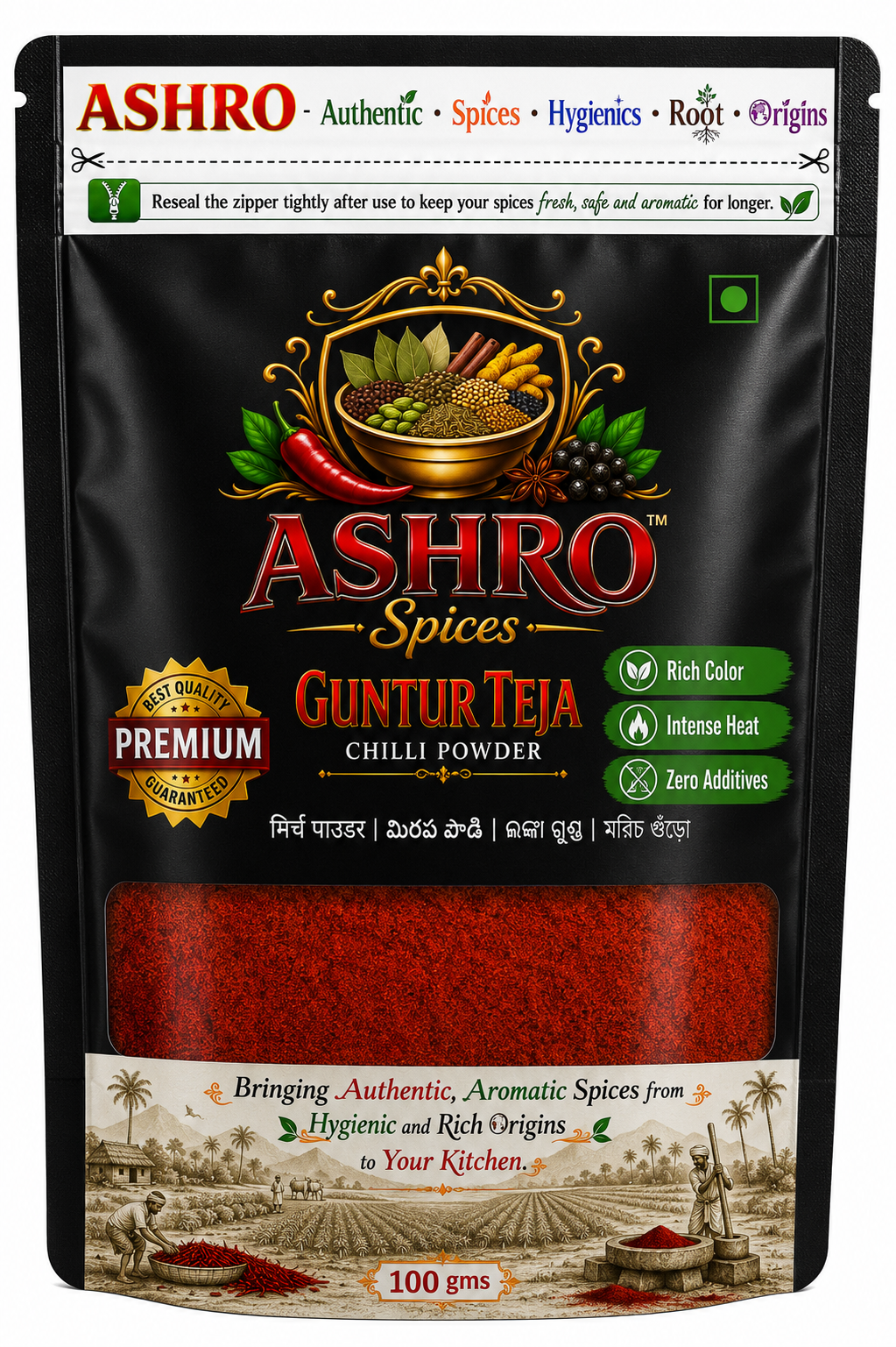 ASHRO Premium Guntur Teja GHATUDHAR Red Chilli Powder
