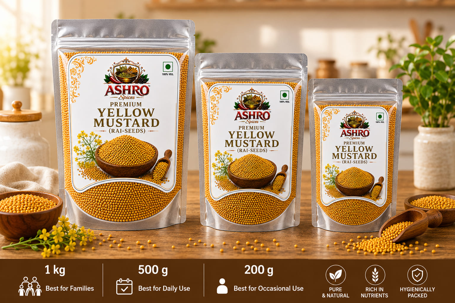 ASHRO Premium Whole Yellow Mustard (Rai Seeds)